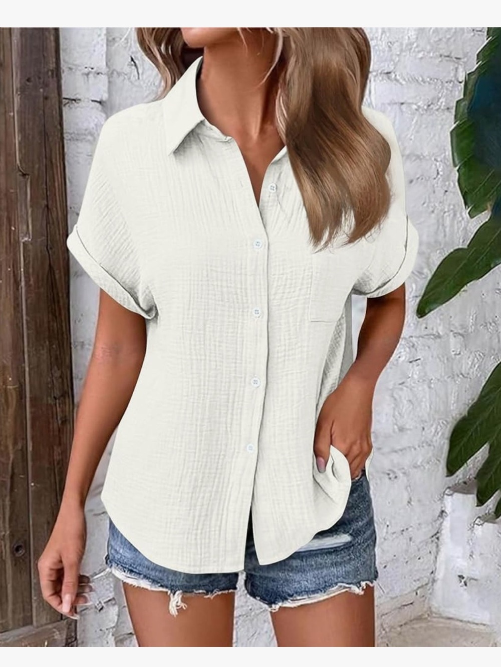 DKNY White Crinkle 100% Cotton Shirt